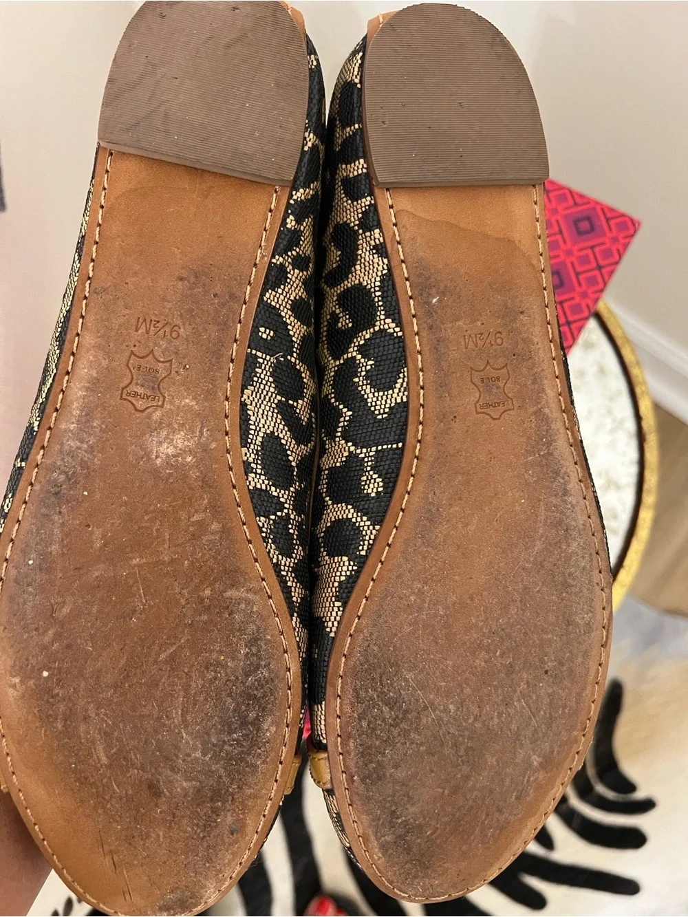 Tory Burch Black & Tan Logo Embellished Ballet Flats